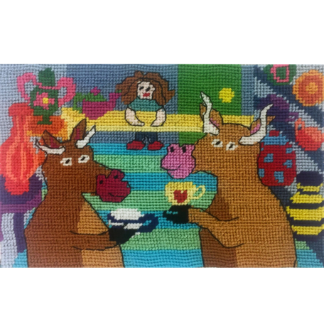 Bulls in a China Shop Needlepoint Postcard