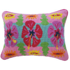 Hibiscus Stripe needlepoint Cushion by Jennifer Pudney